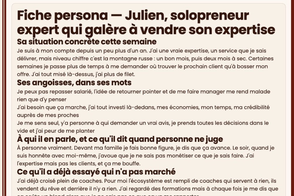 Le générateur de persona : fiche persona complète