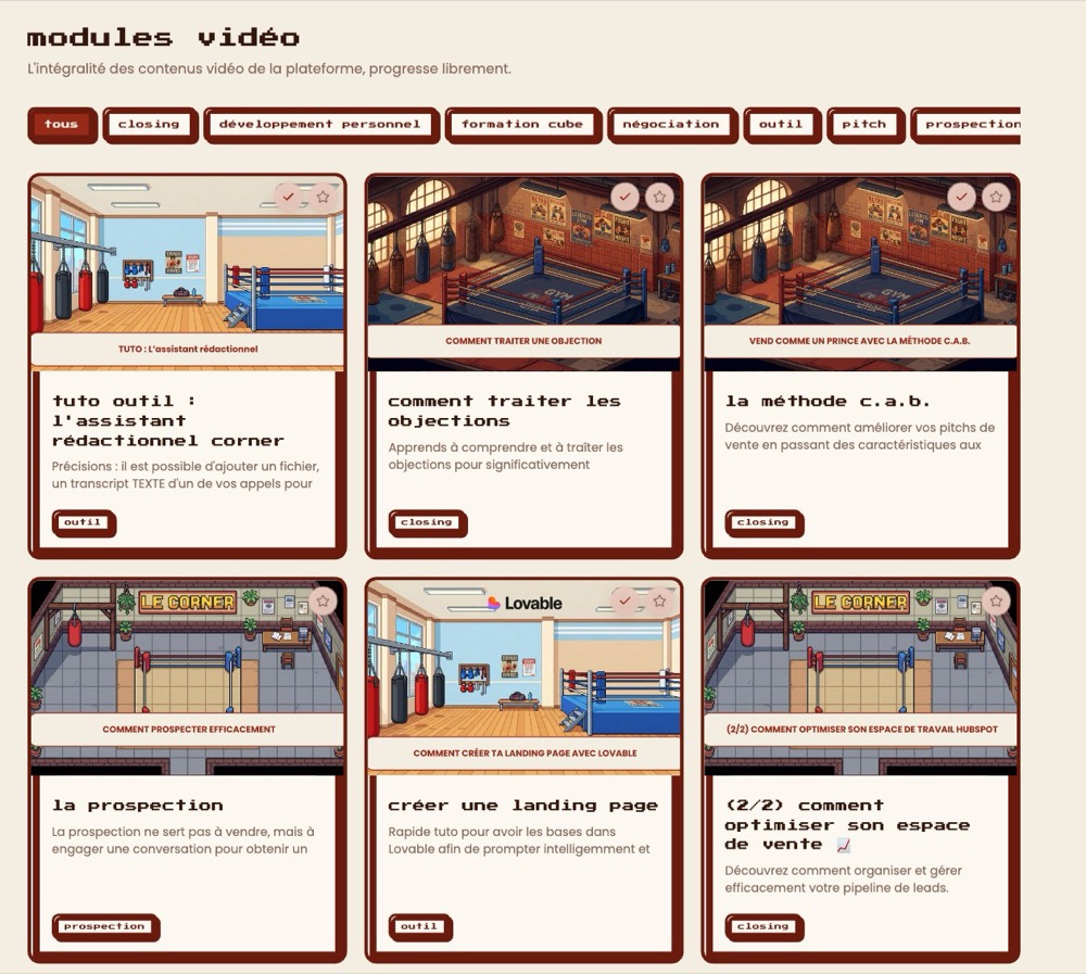 La bibliothèque de modules vidéo : closing, prospection, négociation, pitch
